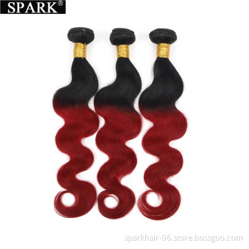 SPARK  99j Bundles with Closure Body Wave Bundles with 4x4 Closure 100% Unprocessed 10A Human Hair Weaves Ombre 1b/99j Hair
